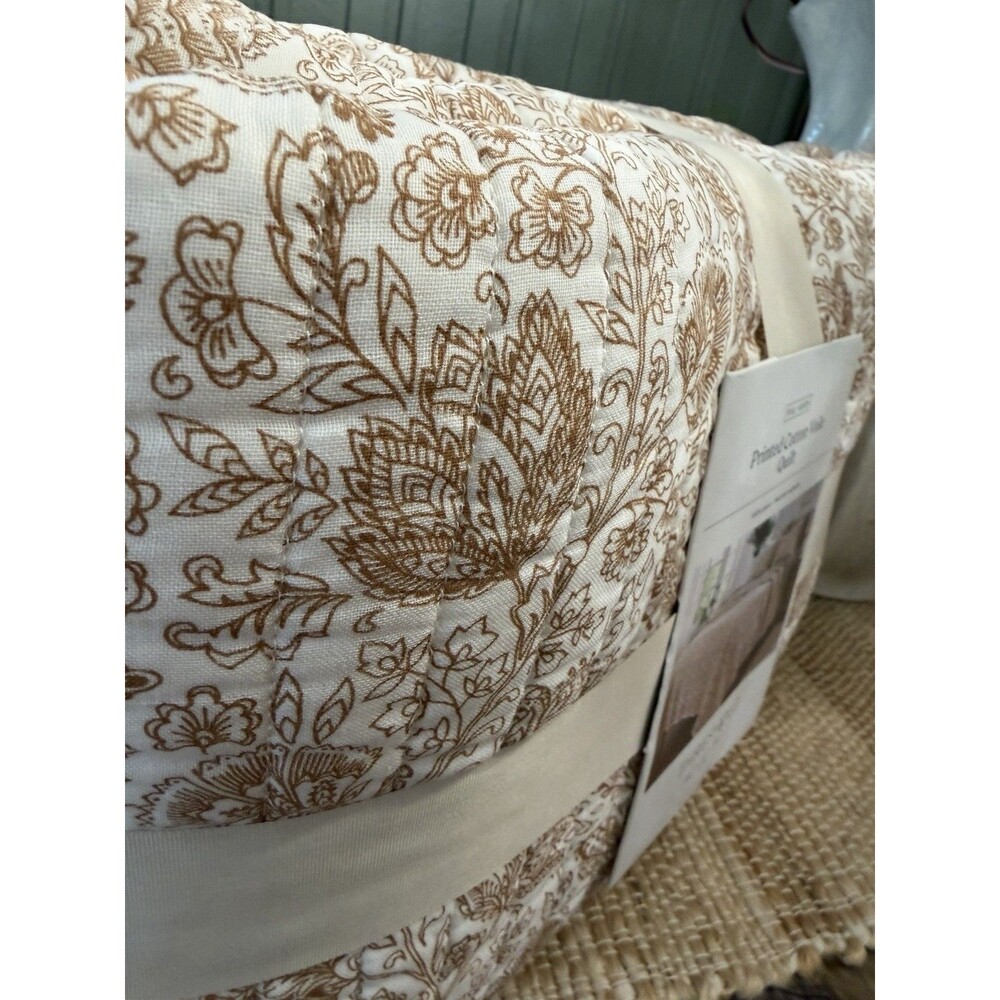 Full/Queen Printed Cotton Voile Tonal Floral Quilt Ivory/Camel - Threshold NEW - Picture 5 of 7